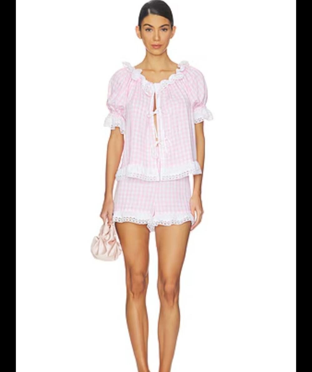 Sleeper Romantica Gingham Lounge Set Pink Shorts Pajamas Size XS OVERSIZED